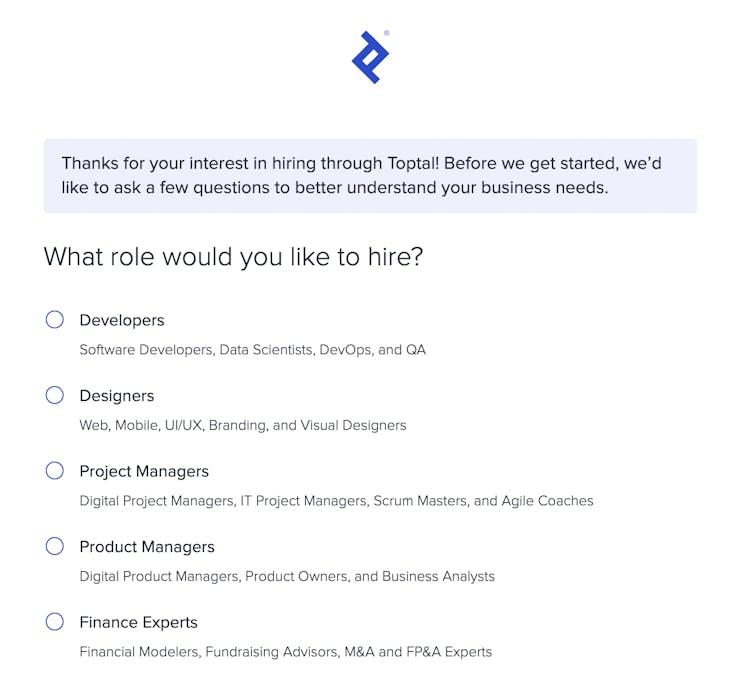toptal sign up hiring